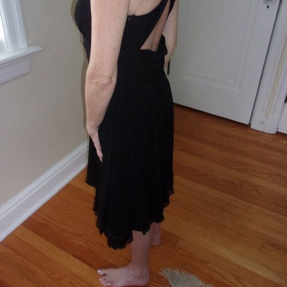 Karen Millen Silk Dress Lined Jeweled Sequins Sz. 2 Black Formal Knee Length - Picture 7 of 10